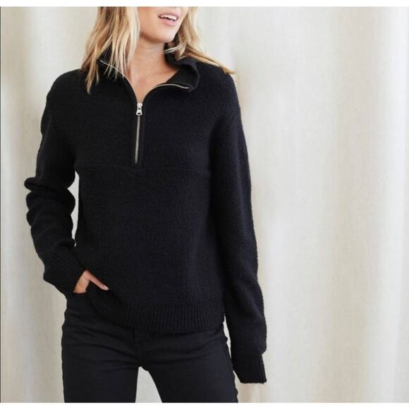 Jenni Kayne Merino Boucle Half Zip In Black Sz XS - Picture 1 of 6